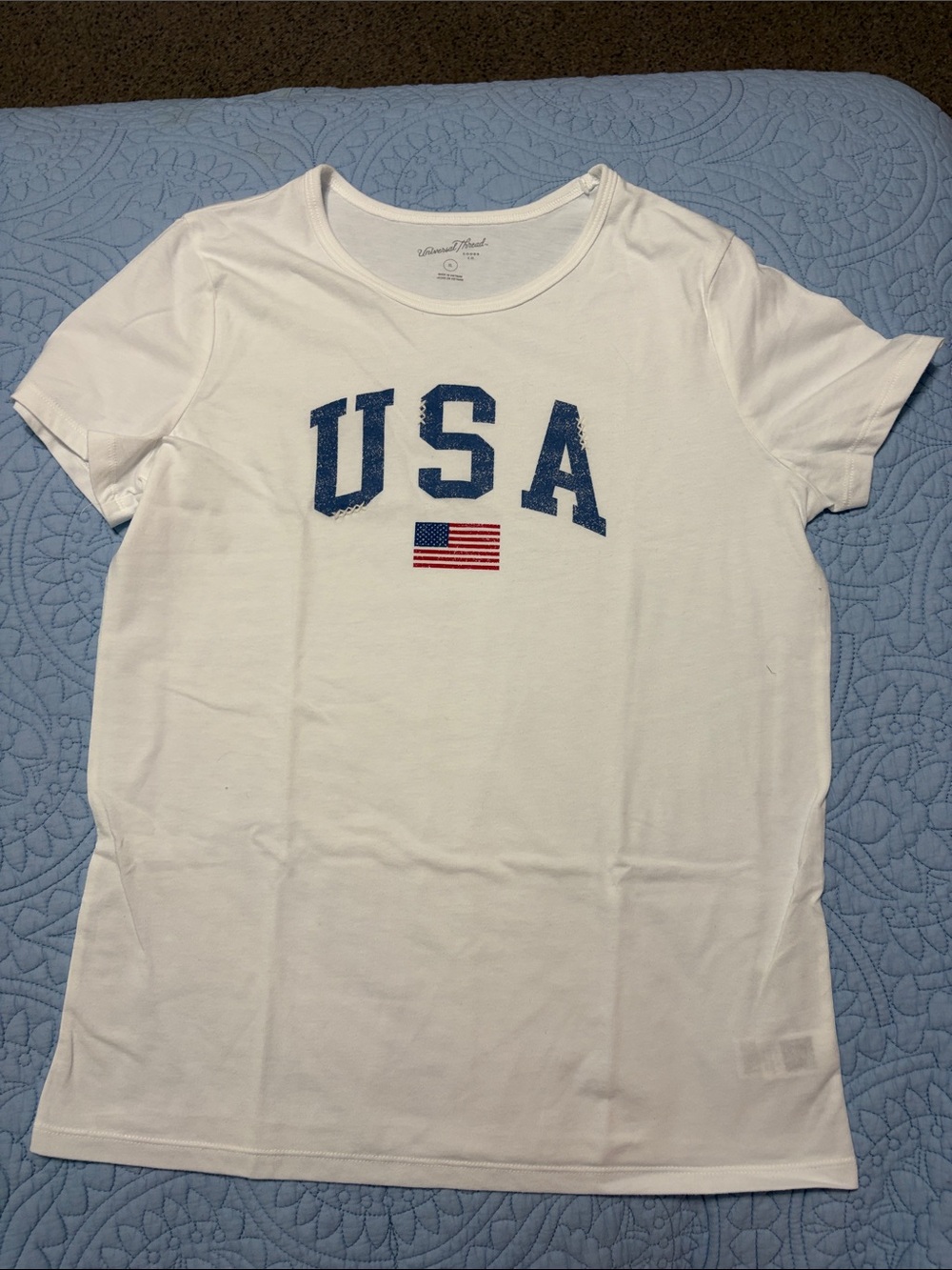 Universal Thread White Short-Sleeve Tee with Blue USA Graphic